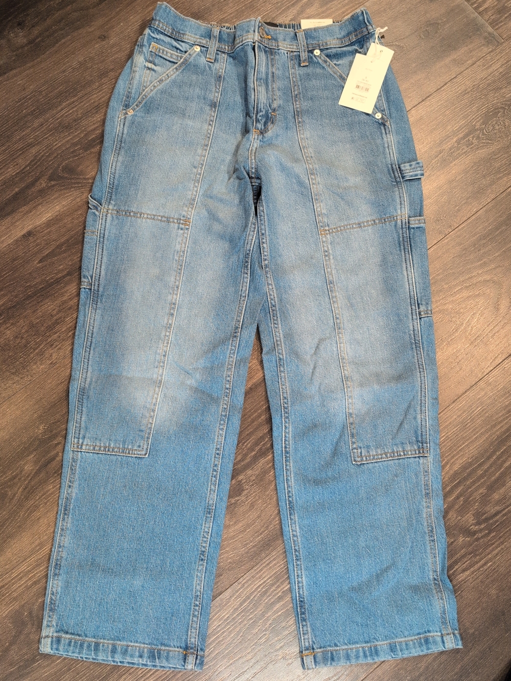 NWT Free Assembly Size S (4-6) Utility Crop Straight Leg Jeans Stretch Waist